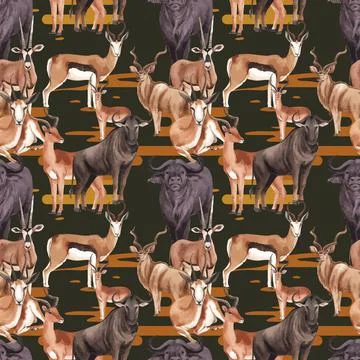 Pattern seamless with savannah wildlife concept design watercolor illustratio Illustrazione stock