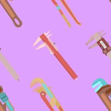 Pattern seamless set of engineer tools with vernier caliper meter wrench. Stock Illustration