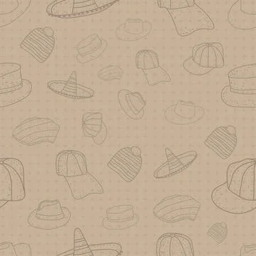 Pattern seamless set of hat headgear turban. doodle drawing design style. Stock Illustration