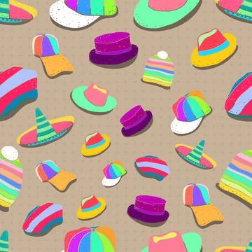 Pattern seamless set of hat headgear turban. colorful drawing design style. Stock Illustration