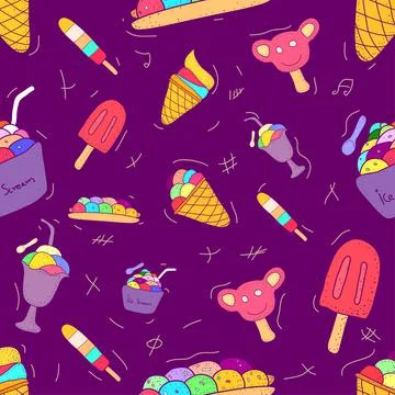 Pattern seamless set of ice-cream. no line shape flat colorful design style. Illustrazione stock