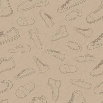 Pattern seamless set of men shoes. doodle drawing design style. vector Stock Illustration