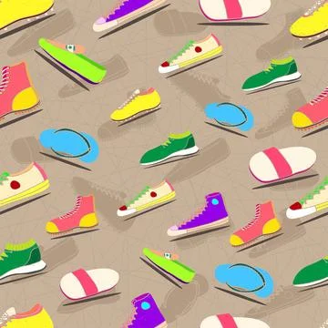Pattern seamless set of men shoes. colorful hand drawing design style. vector Stock Illustration