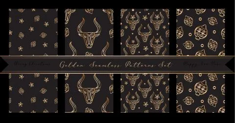 Pattern seamless set with New Year and Christmas elements 스톡 일러스트