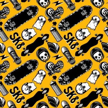 Pattern seamless with skateboards. Skate vector texture with boards. Fashion Stock Illustration