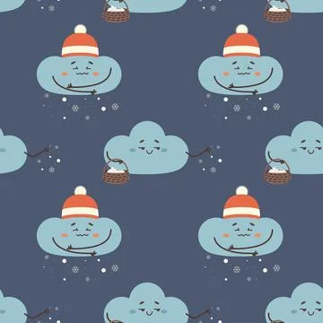 Pattern seamless snow cloud, cold, character, vector Illustrazione stock