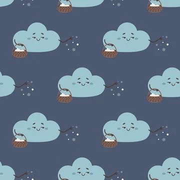 Pattern seamless snow cloud, cold, character, vector 스톡 일러스트