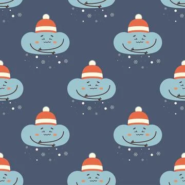 Pattern seamless snow cloud, cold, character, vector Stockillustratie