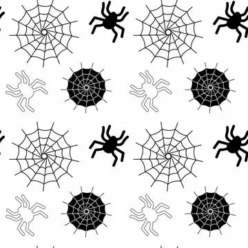 Pattern seamless spider and web on white background. Vector Illustration Stock Illustration