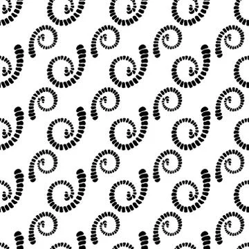 The pattern is seamless with spiral patterns of black color, plant motifs, fe Stock Illustration