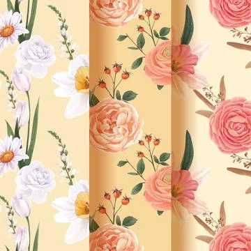 Pattern seamless with spring flower concept,watercolor style Stock Illustration