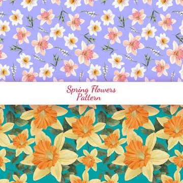 Pattern seamless with spring flower concept,watercolor style Stock Illustration