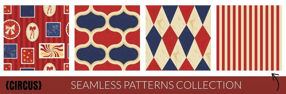 Pattern seamless strip with four carnival repeats. Red navy pattern artwork 스톡 일러스트