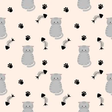 Pattern seamless tabby sit cute gray Stock Illustration