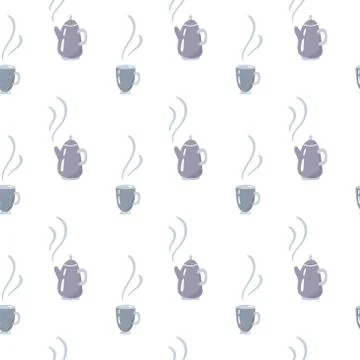 Pattern seamless teapot. Kettle with steam. Vector hand drawn doodle background イラスト素材