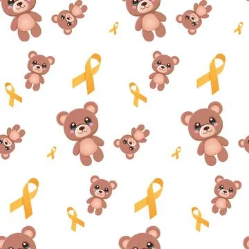 Pattern seamless teddy bear and yellow ribbon 스톡 일러스트