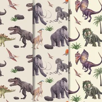 Pattern seamless template with dinosaur concept,watercolor style Stock Illustration