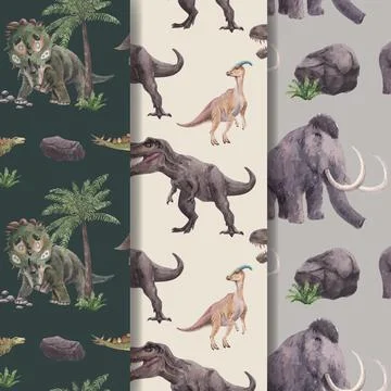 Pattern seamless template with dinosaur concept,watercolor style Stock Illustration