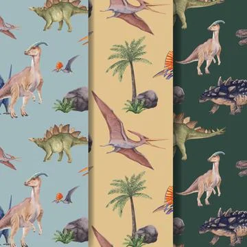 Pattern seamless template with dinosaur concept,watercolor style Stock Illustration