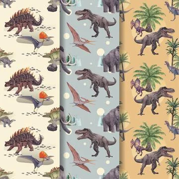 Pattern seamless template with dinosaur concept,watercolor style Stock Illustration
