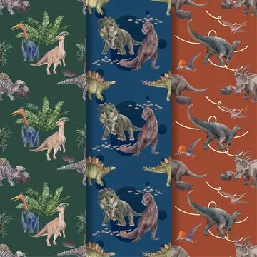 Pattern seamless template with dinosaur concept,watercolor style Stock Illustration