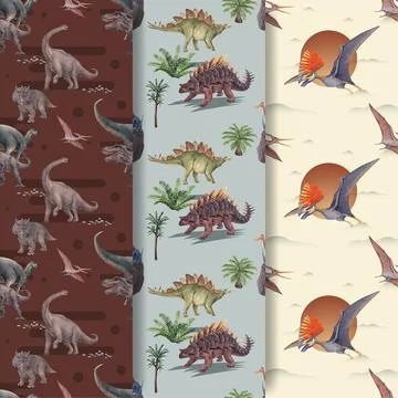Pattern seamless template with dinosaur concept,watercolor style Stock Illustration