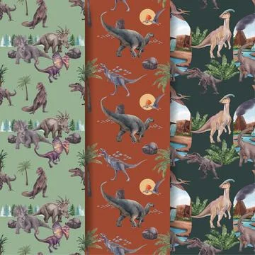 Pattern seamless template with dinosaur concept,watercolor style Stock Illustration