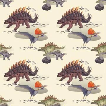 Pattern seamless template with dinosaur concept,watercolor style Stock Illustration