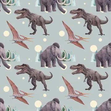 Pattern seamless template with dinosaur concept,watercolor style Stock Illustration