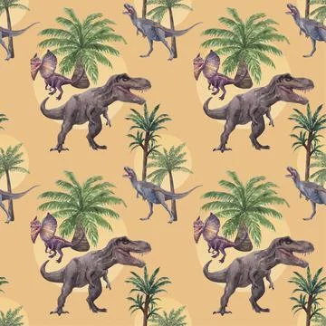 Pattern seamless template with dinosaur concept,watercolor style Stock Illustration