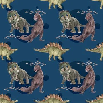 Pattern seamless template with dinosaur concept,watercolor style Stock Illustration