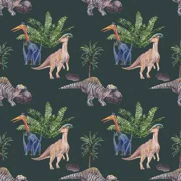 Pattern seamless template with dinosaur concept,watercolor style Stock Illustration