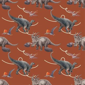 Pattern seamless template with dinosaur concept,watercolor style Stock Illustration