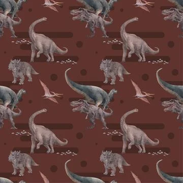 Pattern seamless template with dinosaur concept,watercolor style Stock Illustration