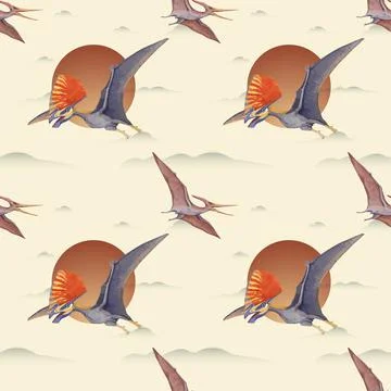 Pattern seamless template with dinosaur concept,watercolor style Illustrazione stock