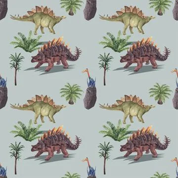 Pattern seamless template with dinosaur concept,watercolor style Stock Illustration