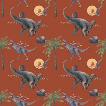 Pattern seamless template with dinosaur concept,watercolor style Stock Illustration