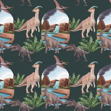 Pattern seamless template with dinosaur concept,watercolor style Illustrazione stock