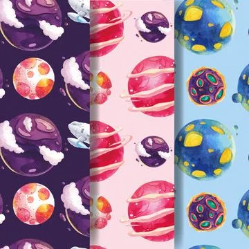 Pattern seamless template with galaxy concept design watercolor illustration Stock Illustration