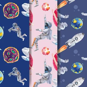 Pattern seamless template with galaxy concept design watercolor illustration Stock Illustration