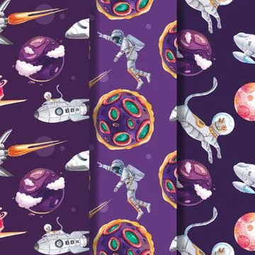 Pattern seamless template with galaxy concept design watercolor illustration Stock Illustration