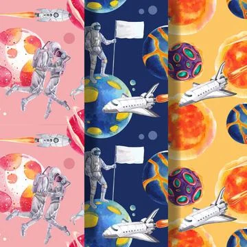 Pattern seamless template with galaxy concept design watercolor illustration Stock Illustration