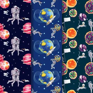 Pattern seamless template with galaxy concept design watercolor illustration Stock Illustration