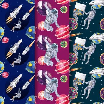 Pattern seamless template with galaxy concept design watercolor illustration Stock Illustration