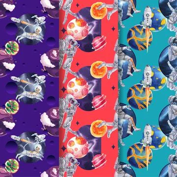 Pattern seamless template with galaxy concept design watercolor illustration Stock Illustration