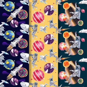 Pattern seamless template with galaxy concept design watercolor illustration Stock Illustration