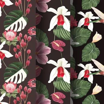 Pattern seamless with tropical botany concept, watercolor style Stock Illustration