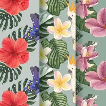 Pattern seamless with tropical botany concept, watercolor style Stock Illustration