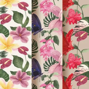 Pattern seamless with tropical botany concept, watercolor style Stock Illustration