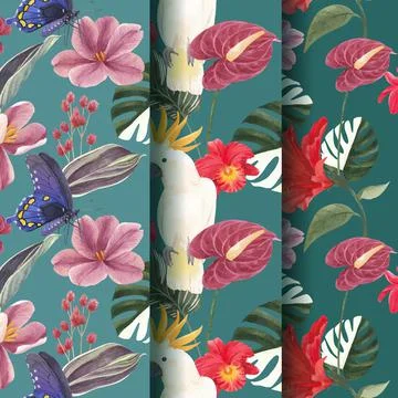 Pattern seamless with tropical botany concept, watercolor style Stock Illustration